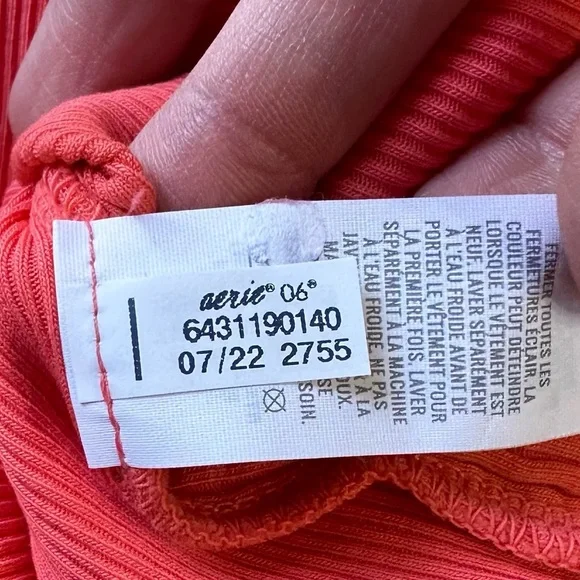 Aerie Road Trip Long Sleeve Henley Coral Ribbed Lounge Comfy Size Medium - Picture 6 of 8